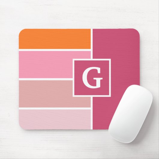 Streifen in rosa, weiß und orange mit Monogramm Mousepad (Mit Mouse)