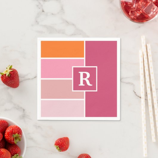 Streifen in rosa, weiß und orange mit Monogramm Serviette (Beispiel)