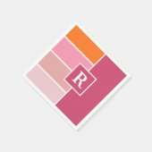 Streifen in rosa, weiß und orange mit Monogramm Serviette (Ecke)