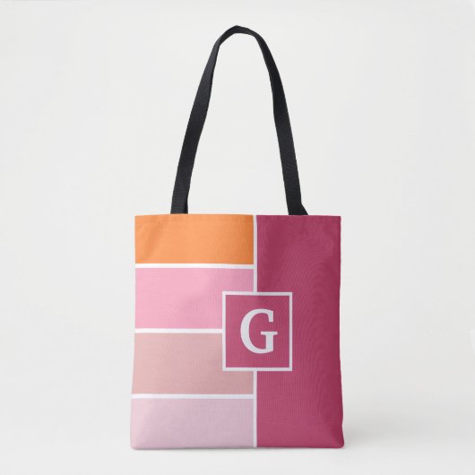 Streifen in rosa, weiß und orange mit Monogramm Tasche (Vorderseite)