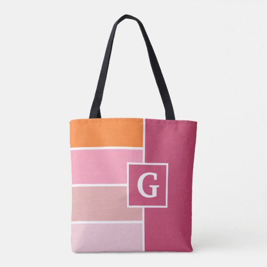 Streifen in rosa, weiß und orange mit Monogramm Tasche (Rückseite)