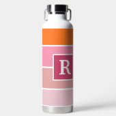 Streifen in rosa, weiß und orange mit Monogramm Trinkflasche (Vorderseite)