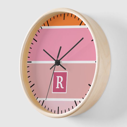 Streifen in rosa, weiß und orange mit Monogramm Uhr (Winkel)