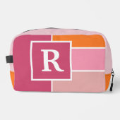 Streifen in rosa, weiß und orange mit Monogramm Waschbeutel (Vorderseite)