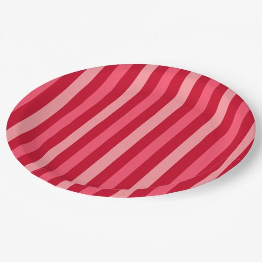 Streifen in Rot und Rosa Pappteller (Schrägansicht)