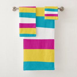 Streifen in ungefärbten Streifen - Türkis, Gelb, R Badhandtuch Set