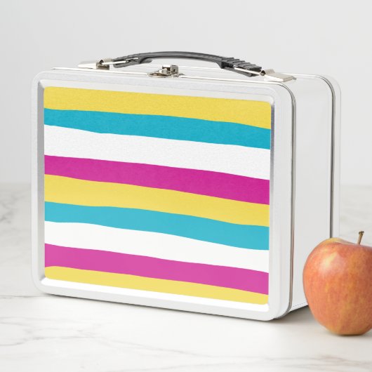 Streifen in ungefärbten Streifen - Türkis, Gelb, R Metall Brotdose (Beispiel)