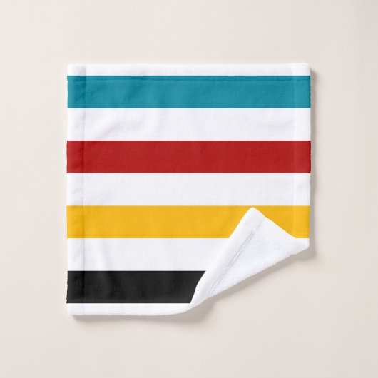 Streifen in Weiß, Türkis, Rot, Gelb und Schwarz Badhandtuch Set (Waschlappen)