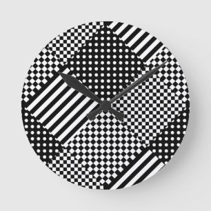 Streifen Karo Harlequin Polka Dots Mixed Design Runde Wanduhr
