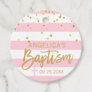 Streifen Kreuz PINK Gold MÄDCHEN BAPTISM Geschenkanhänger