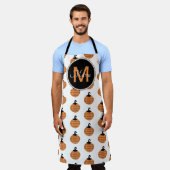 Streifen Kürbismuster Schwarz Orange Monogramm Schürze (Getragen)