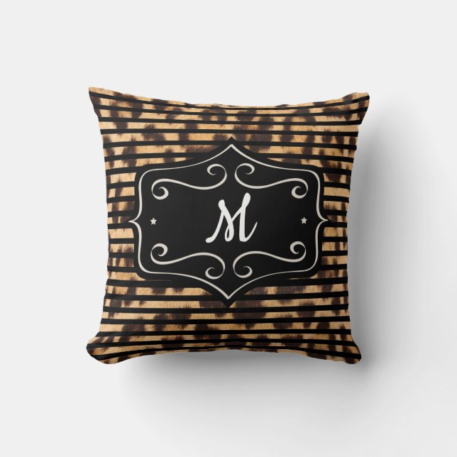 Streifen Leopard Print Monogram Pillow Kissen (Vorderseite)
