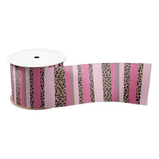 Streifen Leopard und Rosa Satinband (Spule)
