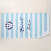 Streifen Light Blue und White Nautical Coastal Chi Strandtuch (Vorderseite)