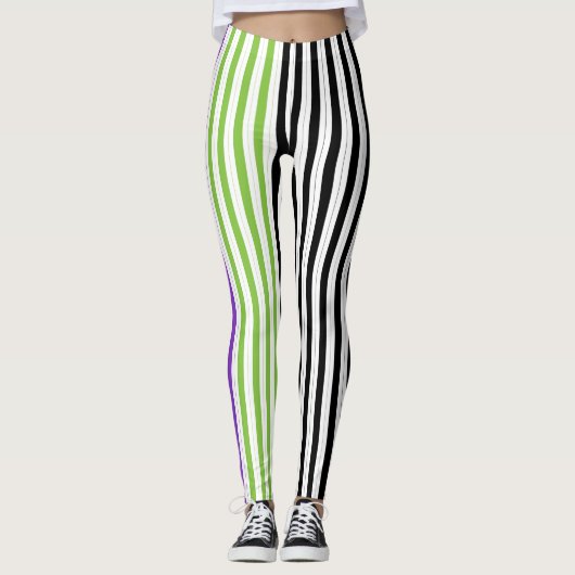 Streifen Lila, grün Leggings (Vorderseite)
