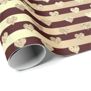 Streifen Lines Herz Champaigne Gold Burgund Geschenkpapier