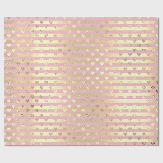 Streifen Lines Herz Champaigne Gold Pink Pastell Geschenkpapier (Flach)