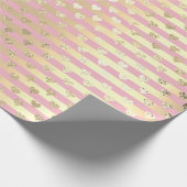 Streifen Lines Herz Champaigne Gold Pink Pastell Geschenkpapier (Ecke)