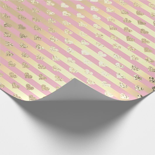 Streifen Lines Herz Champaigne Gold Pink Pastell Geschenkpapier (Ecke)