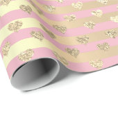 Streifen Lines Herz Champaigne Gold Pink Pastell Geschenkpapier (Rolleneckpunkt)