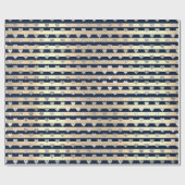 Streifen Linien Minimal Silver Heart Gold Blue Nav Geschenkpapier (Flach)