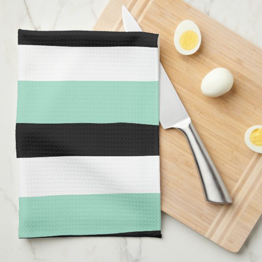 Streifen - Minze grün, weiß und schwarz Geschirrtuch (Viertel Falte)
