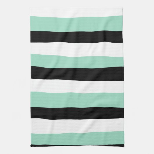 Streifen - Minze grün, weiß und schwarz Geschirrtuch (Vertikal)