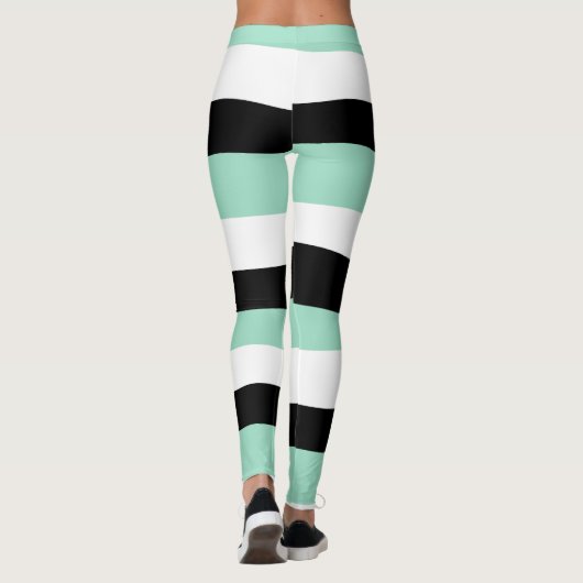 Streifen - Minze grün, weiß und schwarz Leggings (Rückseite)