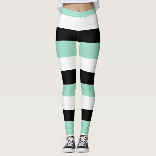 Streifen - Minze grün, weiß und schwarz Leggings (Vorderseite)