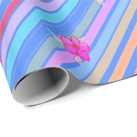Streifen mit blauem und rosafarbenem Blumenpapier Geschenkpapier (Rolleneckpunkt)