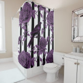 Streifen mit Lila Rose und Krähen Duschvorhang (Beispiel)