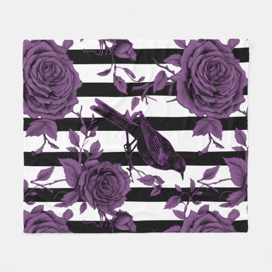 Streifen mit Lila Rose und Krähen Fleecedecke (Vorderseite (Horizontal))