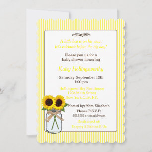Streifen mit Sonnenblumen in Mason Jar Baby Dusche Einladung