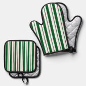 Streifen mit weißer und grüner Candy Cane Ofenhandschuh & Topflappen-Set (Vorderseite/Rückseite)
