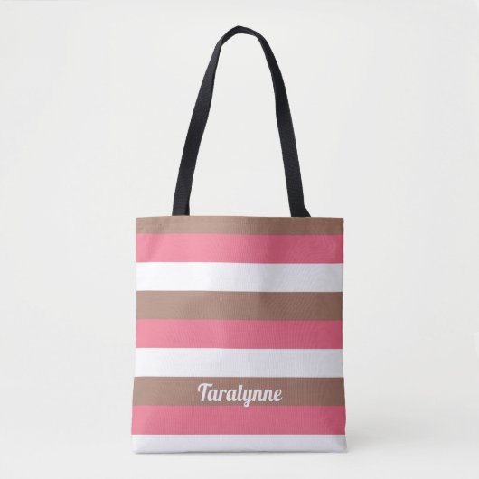Streifen Mocha Brown Pink White personalize Tasche (Vorderseite)
