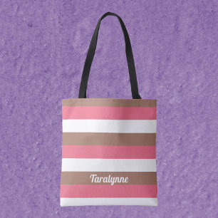 Streifen Mocha Brown Pink White personalize Tasche