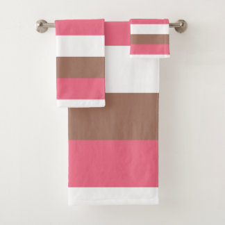 Streifen Mocha Brown Rosa White Badhandtuch Set