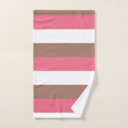 Streifen Mocha Brown Rosa White Badhandtuch Set (Handtuch)