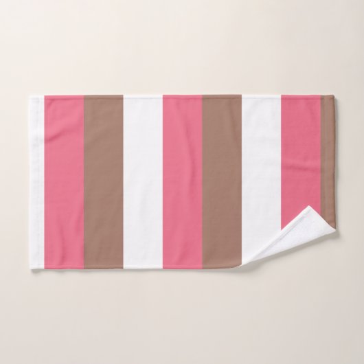 Streifen Mocha Brown Rosa White Badhandtuch Set (Handtuch)