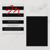 Streifen Monogram Red Calligraphy Business Card Visitenkarte (Vorne/Hinten)