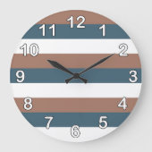 Streifen Muster Aquamarin braun, weiße Zahlen Große Wanduhr (Vorderseite)