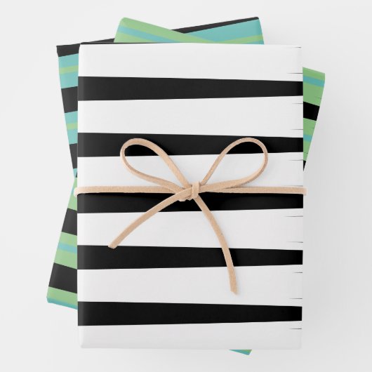 Streifen Muster Aquamarin grün Schwarz-weiße Multi Geschenkpapier Set (Beispiel)