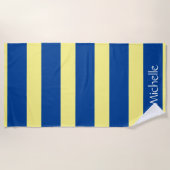 Streifen Muster Blau Gelb Personalisiert Strandtuch (Vorderseite)