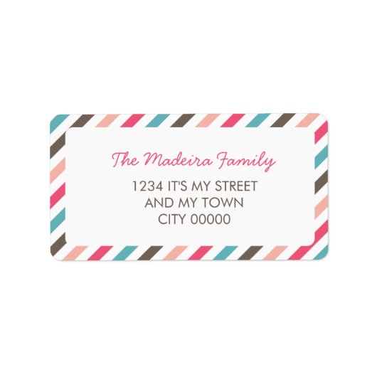 Streifen Muster Blau Pink Braun Diagonal Streifen Adressaufkleber (Vorne)