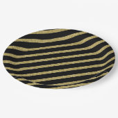 Streifen-Muster des Gold-Glitzer auf schwarz Pappteller (Schrägansicht)