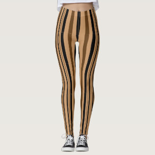 Streifen-Muster-Leggings Browns schwarze TAN beige Leggings