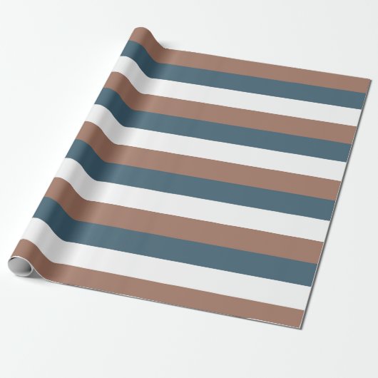 Streifen Muster Mocha Brown Aquamarin White Geschenkpapier (Ungerollt)