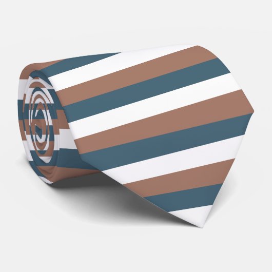 Streifen Muster Mocha Brown Aquamarin White Krawatte (Gerollt)