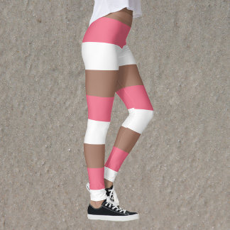 Streifen Muster Mocha Brown Pink White Leggings