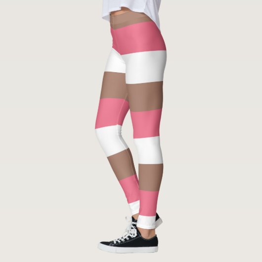 Streifen Muster Mocha Brown Pink White Leggings (Links)